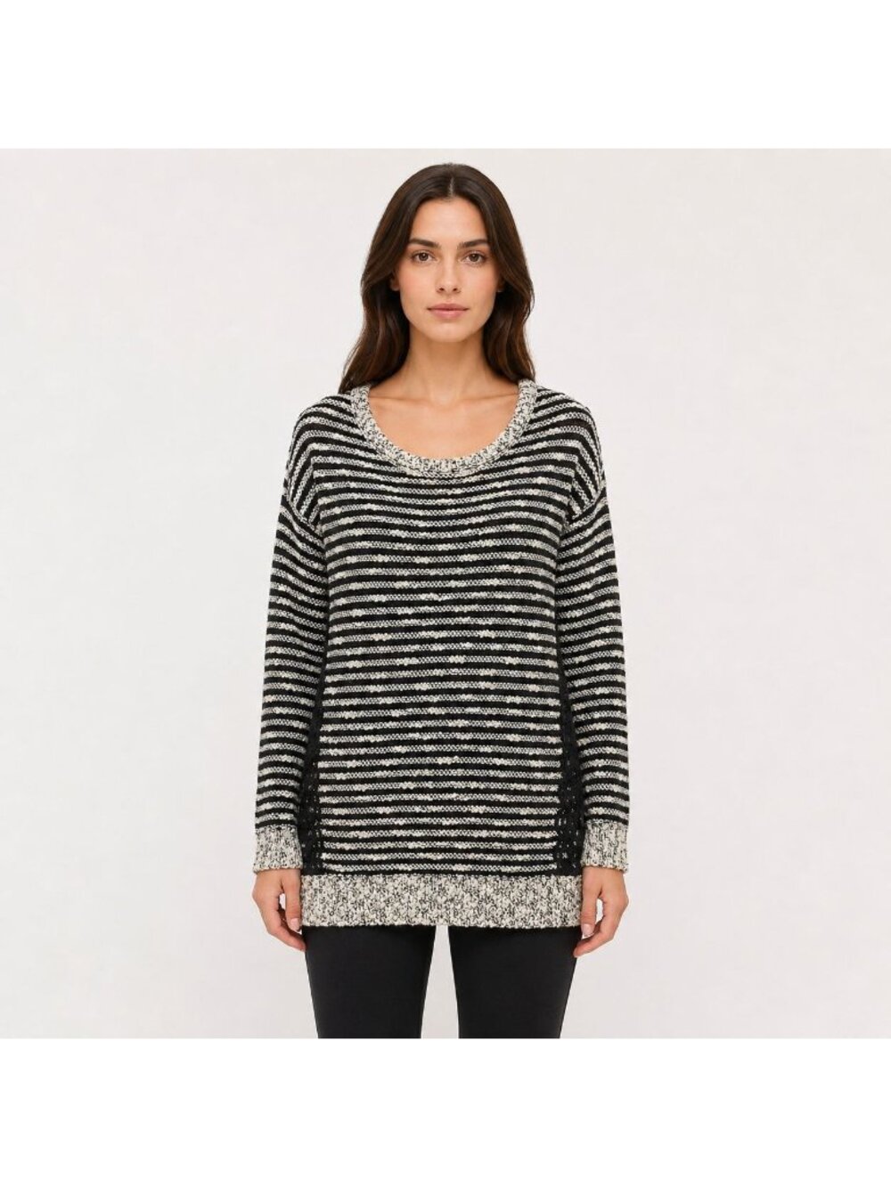 Moth Anthropologie Wool Blend Tunic Sweater Black Cream Large
